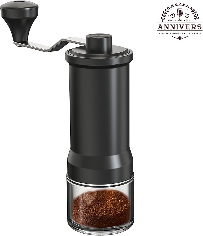 Manual Coffee Grinder Hand Coffee Bean Grinder Burr Grinder, Adjustable Coarseness Ceramic Burr Glass Jar Stainless Steel Crank Brush, for Espresso French Press Drip, Moulin à Café Manuel