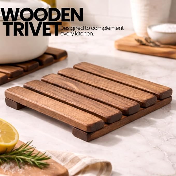 Wooden Trivet – Trivets for Hot Pots and Pans, 15×15 cm Heat Resistant Solid Acacia Wood, Durable Kitchen & Table Protector, Premium Handmade – LO-MAS