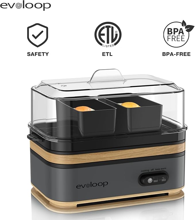 Evoloop Rapid Egg Cooker Electric 6 Eggs Capacity, Soft, Medium, Hard Boiled, Poacher, Omelet Maker Egg Poacher With Auto Shut-Off, BPA Free
