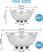2PCS Colander for Kitchen, 3QT and 5QT, Stainless Steel Colander Strainer with Handle for Fruits Vegetables Cooking Food, Dishwasher Safe