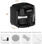 BOSWELL Glass Air Fryer, 7.5QT with Transparent Fry Bowl, Circulating Heating, Temperature Control, Air Fryer Roast, Dishwasher Safe