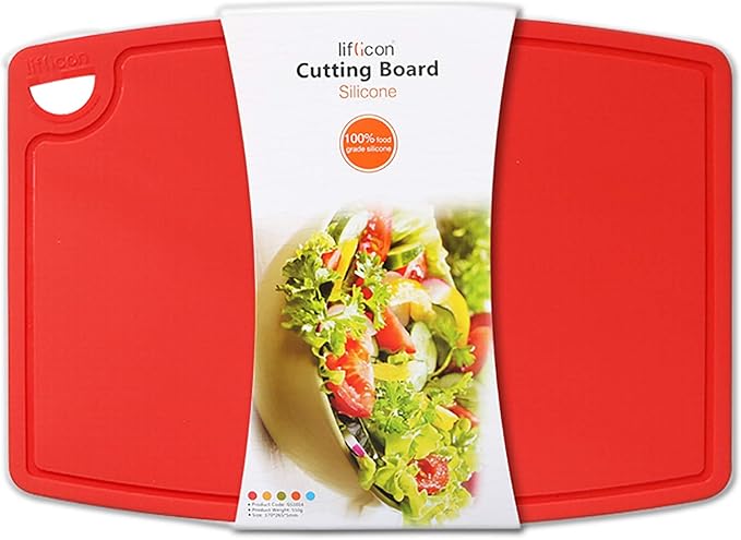 Liflicon Extra Large Thick Silicone Cutting Boards for Kitchen 14.6'' x 10.43'' Flexible Cutting Chopping Boards/Mats Non-slip Deep Drip Juice Groove, Dishwasher Safe-Red