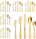 Gold Silverware Set for 6, 30-Piece Stainless Steel Flatware Set, Shiny Gold Metal Cutlery Set, Include Spoon, Fork and Knife Set, Dishwasher Safe