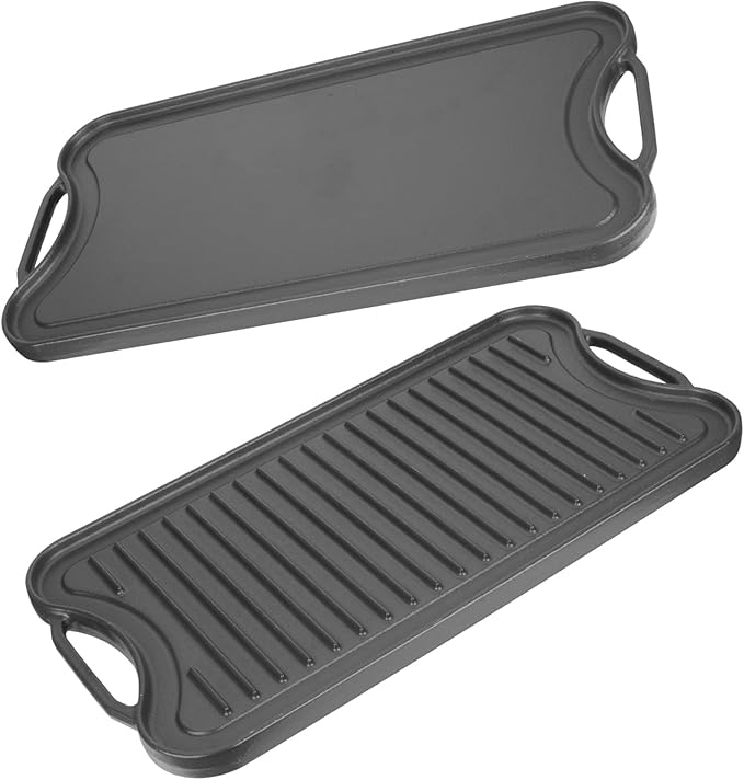 Reversible Cast Iron Griddle Plate for Gas Grill, Stovetop Grill Pan for Electric Stove, Pre-Seasoned Grill Griddle Pan for Gas Stove Top 2 Burner, Extra Large Stove Top Grill Plate 20" x 10.5"