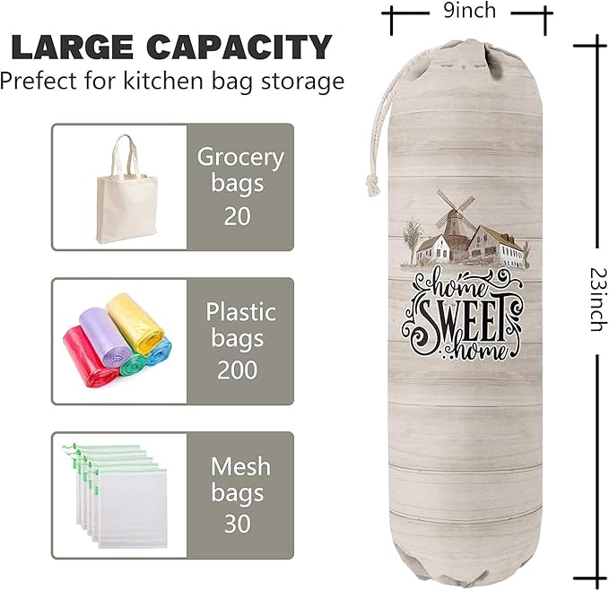 Home Sweet Home, Grocery Bags Holder Organizer for Shopping Bags，Wall Mount Plastic Bags Storage Container Dispensers, Gift for Women Mother Grandmother Friend