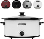 HOMECOOKIN 7 Quart Slow Cooker Oval Manual Pot Food Warmer with 3 Cooking Settings, White Stainless Steel
