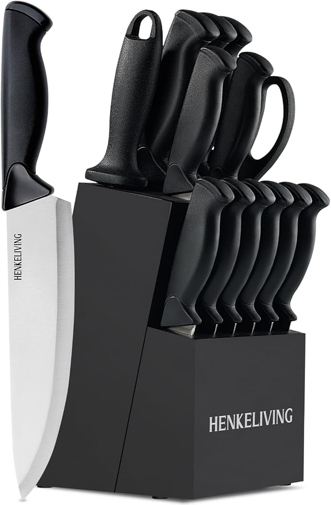 Knife Set, 14-Piece Kitchen Knives Set with Block, German High Carbon Stainless Steel, Ergonomic Non-Slip Handles, BlackSilver