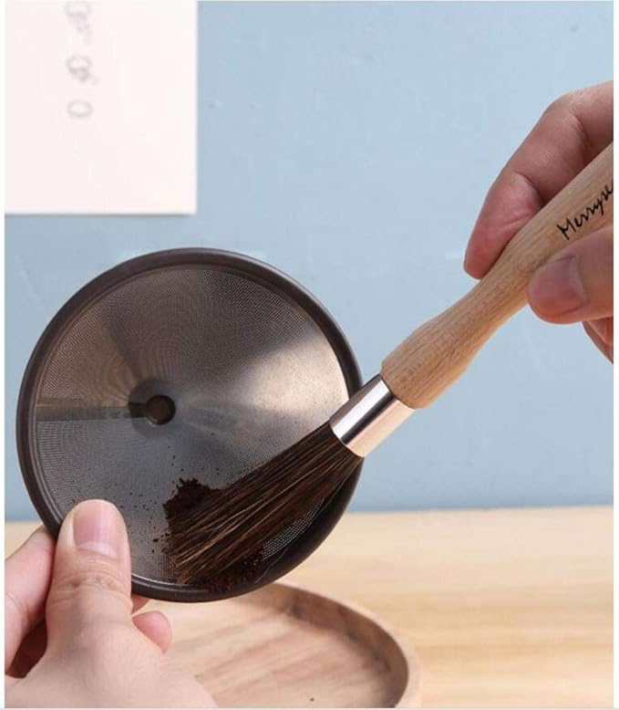 Coffee Grinder Cleaning Brush - Espresso Maker/Machine Cleaner Tool for Home Kitchen Barista - Beechwood Wood Handle, Natural Boar Bristles, Leather Hanging Loop, 8"