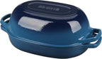 Enameled Cast Iron Oval Dutch Oven Pot with Lid, Dutch Oven for Sourdough Bread Baking, Oval Bread Pan, 7qt, Lake Blue