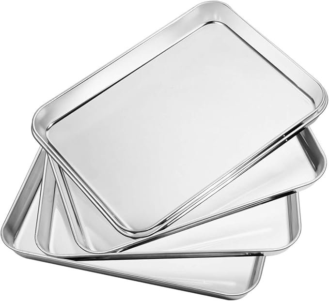 Baking Sheets Set of 5, Bastwe Stainless Steel Baking Pan Tray Cookie Sheet, Size 10 x 8 x 1 inch, Non Toxic & Healthy, Rust Free & Easy Clean