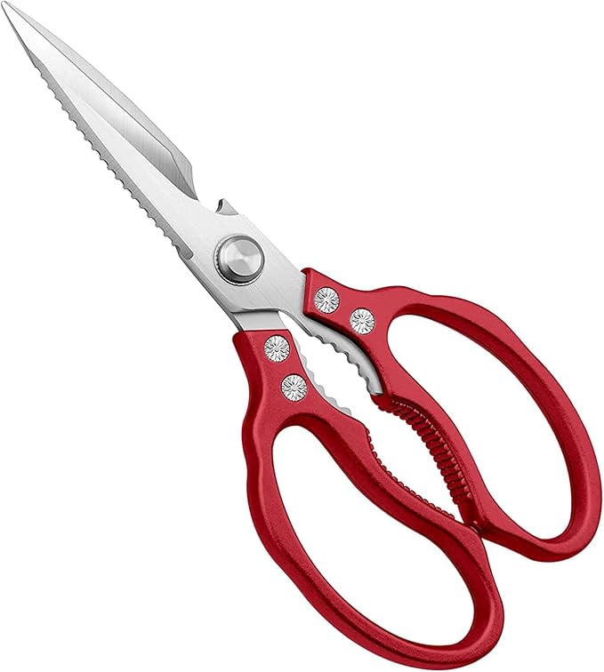 AWinjoy Heavy Duty Sharp Kitchen Scissors, Dishwasher Safe, Cooking Shears for Meat, Chicken, Fish, Poultry, Herb, Bread (Red)