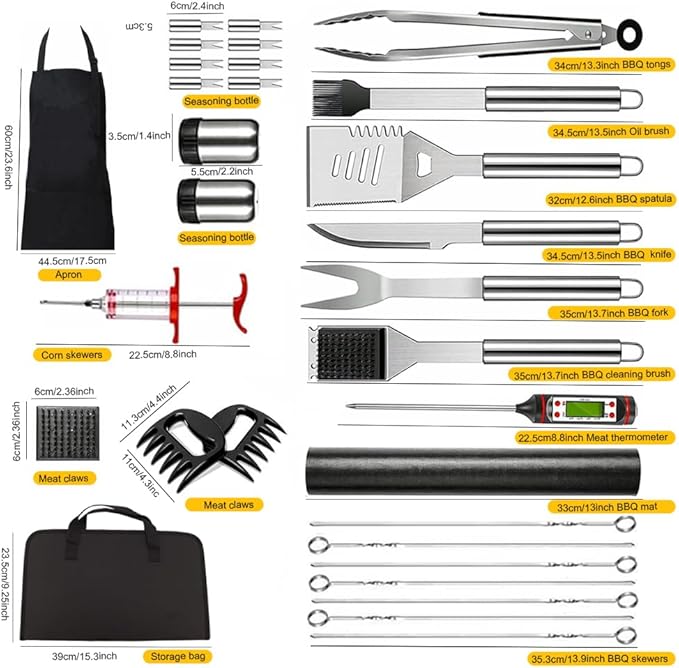 30PCS Portable Grilling Accessories Kit,BBQ Accessories Set with Storage Bag,Stainless Steel Barbecue Tool Set with Apron, for Outdoor,Camping,Backyard Grill Accessories Sets,Man Best Barbecue Gift