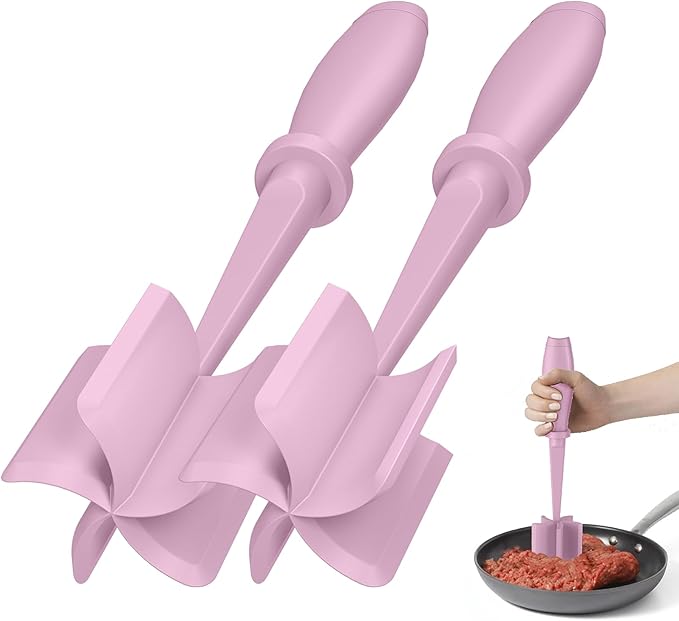2 Pcs Meat Chopper, Hamburger Grinder, Premium Heat Resistant Smasher for Ground Beef, Burger Grinder Nylon Potato Mix Tool-Pink