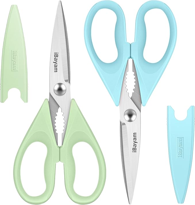 Kitchen Shears, iBayam Kitchen Scissors All Purpose Heavy Duty Meat Scissors Poultry Shears, Dishwasher Safe Food Cooking Scissor Stainless Steel Utility Scissor, 2-Pack, Light Blue, Pistachio