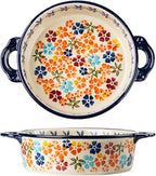 Colorful Cherry Blossom Flowers Vintage Style Ceramic Bakeware Dish Casserole Dish Baking Pan Lasagna Pans with Handles for Oven/Cooking/Kitchen, 1 PCS, 32 oz