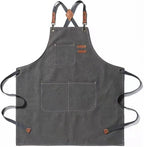 Tosewever Canvas Cross Back Chef Cotton Aprons for Men Women with Large Pockets