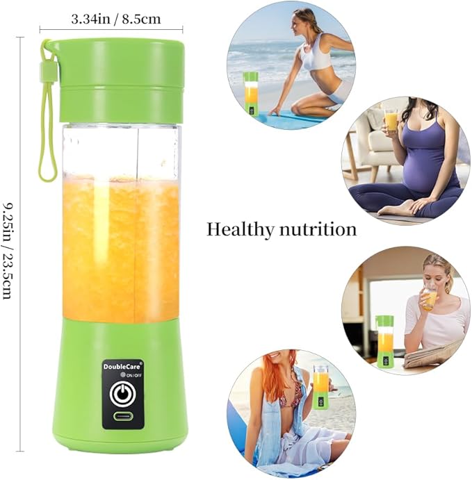 Portable Electric USB Juicer Blender Cup, Mini Blender for Shakes and Smoothies, Juice - 380ml, Six Blades, Green