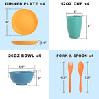 Wheat Straw Dinnerware Sets, 20 PCS Service for 4, Dishwasher & Microwave Safe Kids Plates and Bowls Sets, Unbreakable Lightweight Outdoor Camping Dishes - Multicolor