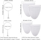 WMKGG Ultra Fine Mesh Strainer Bags, Reusable Mesh Filter Bags with Stainless Steel Handle Frame for Filter NutMilk, Coffee, Milk, Butter, Juices and Fresh Cheese (Large + Small)
