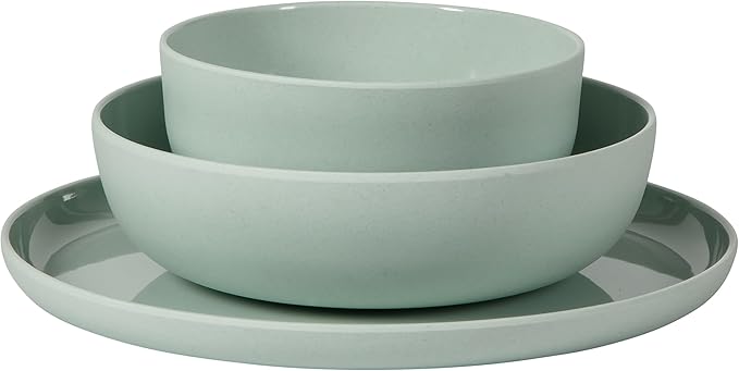 Gibson Home Candy Skies 12 Piece Unbreakable Wheat Straw Melamine Plates and Bowls Dinnerware Set - Outdoor, Camping, & Everyday Use - Matte Exterior/Shiny Interior Green