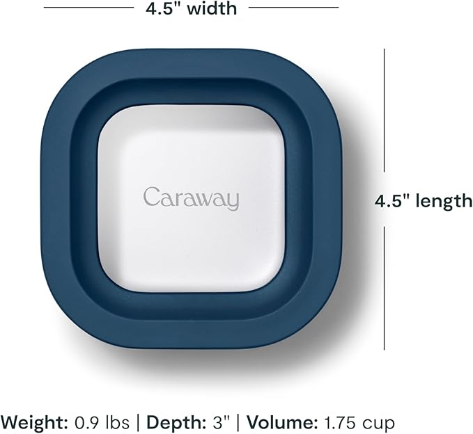 Caraway Mini Square Food Storage Container - 1.75 Cup Glass Storage Container for Food - Non-Toxic Ceramic-Coated Glass - Air Release Technology - Compact & Stackable Design - Navy