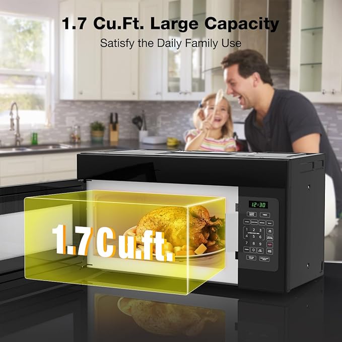 30" Over the Range Microwave Oven, ThermoMate 1.7 Cu. Ft. Capacity Microwave Over the Stove with One Touch, 1000 Cooking Watts, 300 CFM, 10 Power Levels, LED Lighting, Black