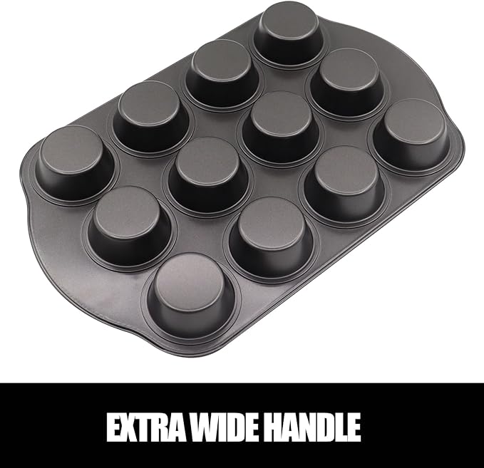 12+24 Muffin Pan Set (2 Pack) - Nonstick Cupcake Tins Dark Gray | Heavy Duty Carbon Steel, Rustproof, Oven Safe Baking Gift