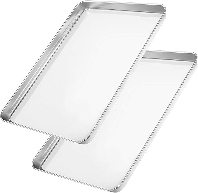 Wildone Baking Sheet Set of 2 - Stainless Steel Cookie Sheet Baking Pan, Size 12 x 10 x 1 inch, Non Toxic & Heavy Duty & Mirror Finish & Rust Free & Easy Clean
