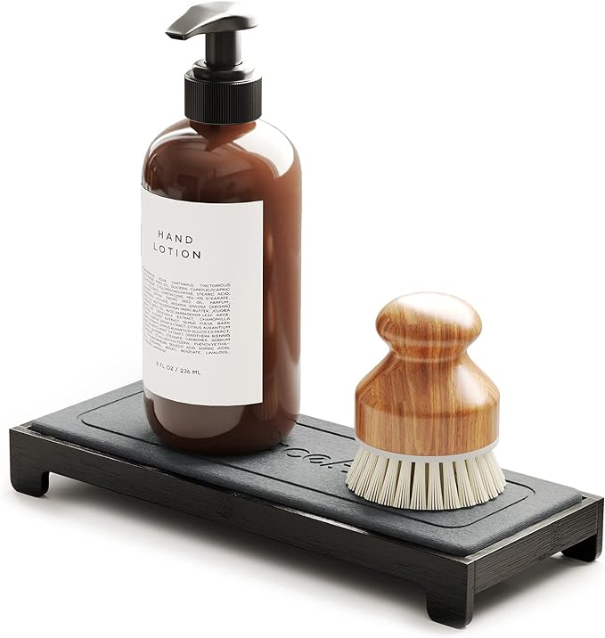 SpaceAid DryingNeat Sink Organizer, Instant Dry Sink Caddy Organizers, Kitchen Sponge Soap Holder Dispenser, Countertop Fast Drying Counter Tray Rack (Bamboo Rack, Black)