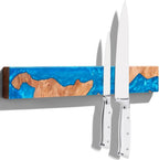 ENOKING Magnetic Knife Holder for Wall 16 Inch, Acacia Burl Wood & Blue Resin Magnetic Knife Strip Bar, Powerful Magnet Kitchen Knife Storage Rack, Space-Saving Wall Mounted Organizer