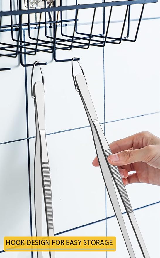 JETKONG 2 Pcs 12-Inch Kitchen Tweezers Fine Tweezer Tongs, Extra-Long Stainless Steel Cooking Tweezers (Silver)