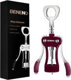 Beneno Wine Opener, Zinc Alloy Premium Wing Corkscrew with Multifunctional Bottles Opener, Sharp Wine Corkscrew with Ergonomic Non-Slip Wing Handle, Purple