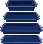 To encounter Silicone Baking Pans Set, 4 Pieces Nonstick Bakeware Set with Baking Pans, Baking Sheets, Cookie Sheets, Cake Pan with Grips and Metal Reinforced Frame More Strength, Navy Blue