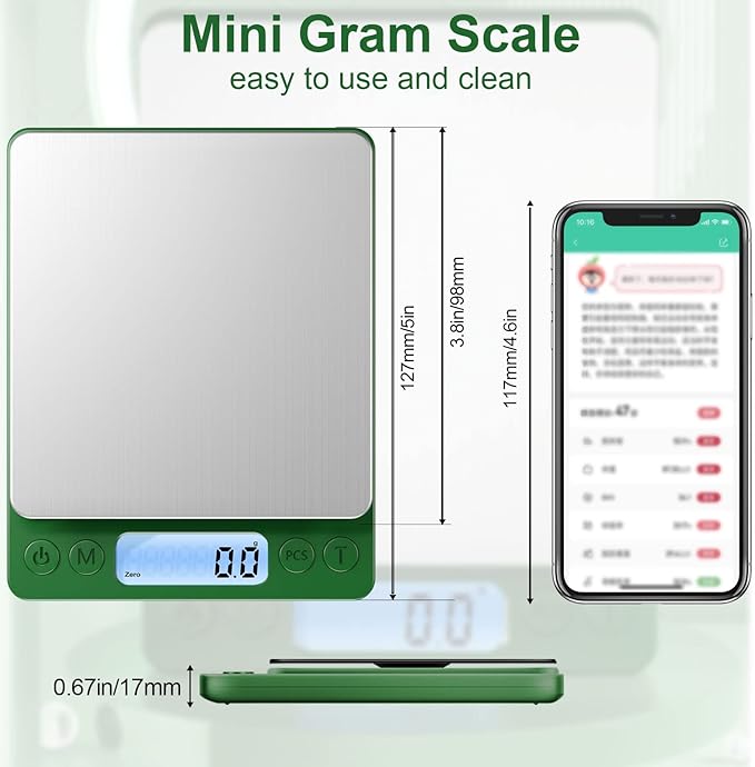 Digital Food Scale for Food Ounces and Grams，YONCON 3000g/0.1gram Accuracy Multifunctional Kitchen Scale for Cooking, Baking | Small Size for Easy Storage | Tare Function