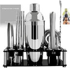 14-Piece Cocktail Shaker Set Bartender Kit with Black Stand, Bar Tool Set for Drink Mixing Bartending Kit Bar Sets Accessories: 750ml(25oz) Shaker, Jigger, Muddler, Cocktail Recipes (Silver)