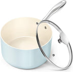 MICHELANGELO 3 Quart Saucepan with Lid - Non Toxic Sauce Pan with Nonstick Ceramic Coating, Scratch-Resistant, Induction Saucepan Suitable for All Stovetops, Light Blue