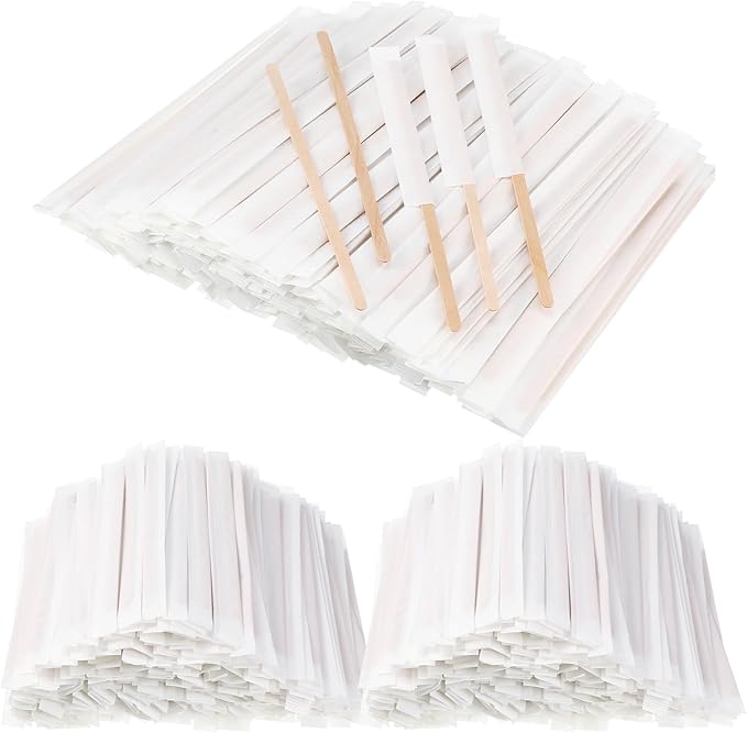 Amyhill 1000 Pcs Individually Wrapped Wooden Coffee Stirrers, Disposable Coffee Stir Sticks Round End Sticks Bulk Wood Stirrers for Cocktail Hot Drinks Restaurant Bar Home Office (5.5 Inch)