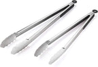 304 Stainless Steel Kitchen Cooking Tongs, 14" and 16" Set of 2 Sturdy Grilling Barbeque Brushed Locking Food Tongs with Ergonomic Grip, Black
