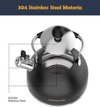 Tea Kettle, 2 Quart Stainless Steel Whistling Tea Kettle, Stovetop Whistling Teakettle Tea Pots for Stove Top with Ergonomic Folding Handle, Small Teapot, Water boiler for Tea, Coffee (Black)