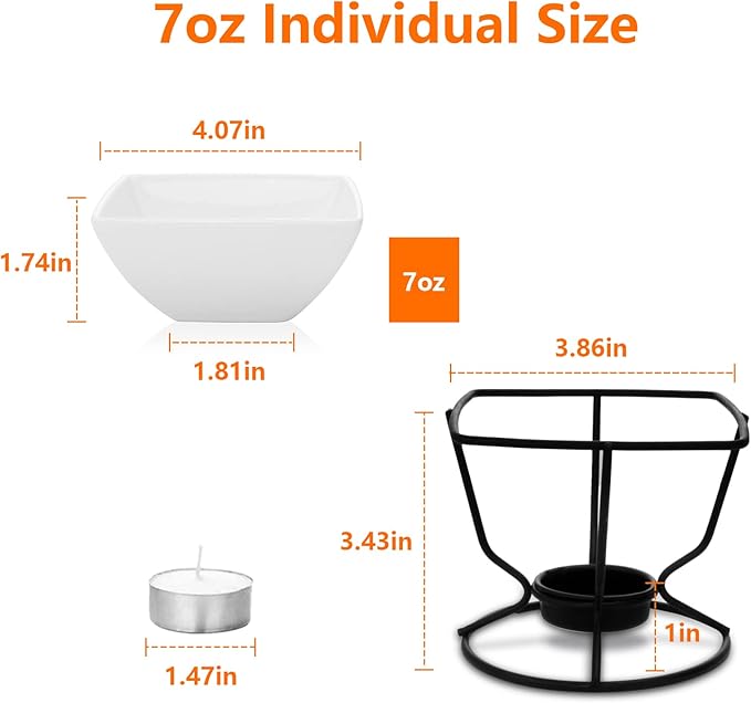 Luvan 7oz Butter Warmers for Seafood with 20 Tealight,4Pcs Ceramic Butter Warmers Set for Chocolate Butter Cheese,Ceramic Bowl Oven Microware Dishwasher Safe,Perfect for family dip Fruit,Dessert,Snack