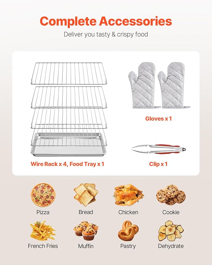 VEVOR Commercial Countertop Oven, 66L 4-Tier Toaster Ovens with Tempered Glass Door, Wire Racks Clip Tray Gloves, 2800W Electric Stainless Steel Baking Ovens for Restaurant Bakery (AC208~240V,60Hz)