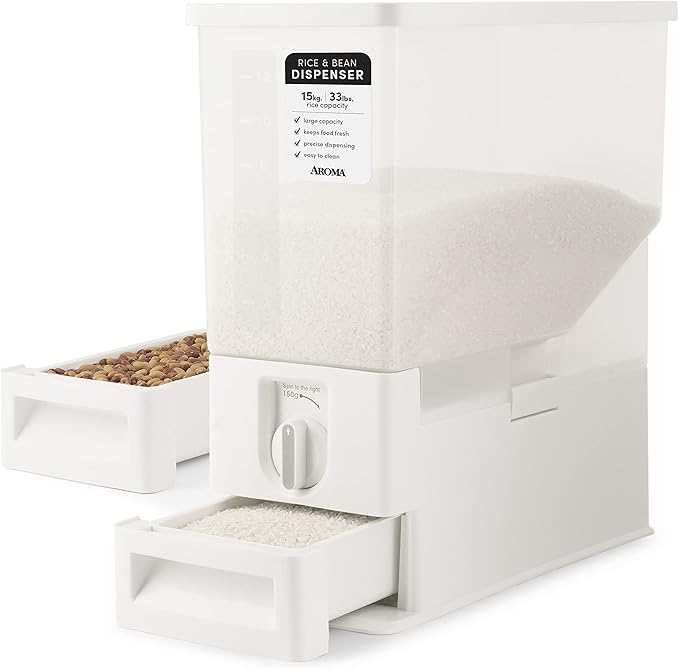 AROMA® XL 33-Pound Rice Dispenser and Countertop Beans or Grain Storage Bin with Automatic Measuring Funnel (ARD-133)