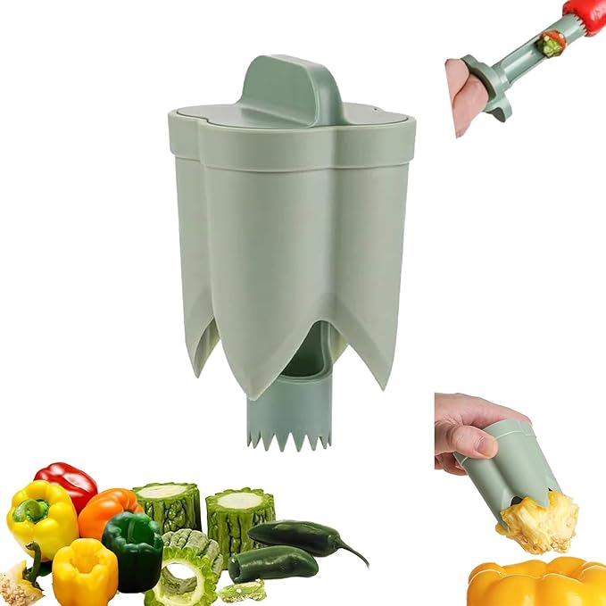 2-in-1 Pepper Corer&Seed Remover Tool-Efficient Jalapeno,Bell Pepper,and Chili Deseeder. Fruit&Vegetable Core Remover for Peppers,Tomatoes,Apples.Efficient Kitchen Gadget for Cooking Prep(1, Green)