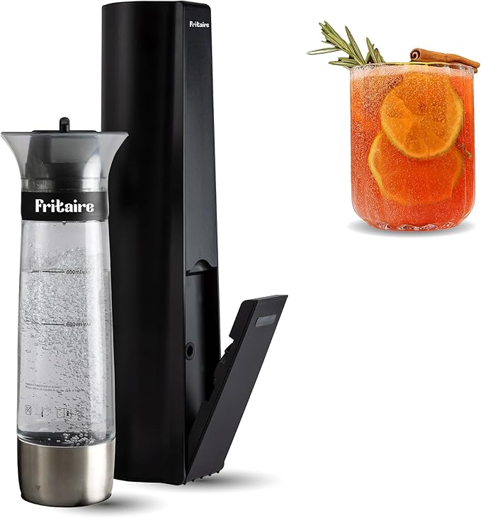 The Fritaire Fizze Soda Maker Machine, Premium OmniFizz Sparkling Water Maker, Seltzer & More, Soda Stream Machine for Home, Water Carbonator, Fizz Infuser (CO2 Cylinder Not Included), Black