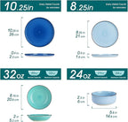 vancasso Bonita Dinnerware Sets 24 Pieces, Blue Stoneware Dishes Set for 6, Dinner Platers with Bowls Set, Dishwasher and Microwave Safe