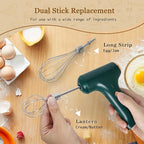 Cordless Hand Mixer, Handheld Electric Whisk with 3 Speed Modes, Hand Held Egg Beater with 2 Detachable Stir Whisks (Green)