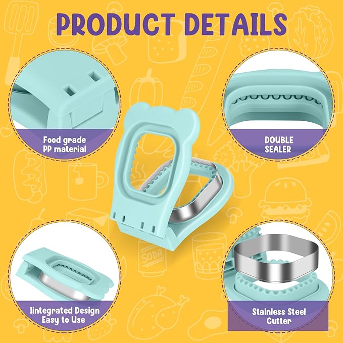 TACGEA Uncrustable Sandwich Cutter Maker – Sandwich Sealer and Cutter for Lunchbox and Breakfast, Square Shape, Light Blue