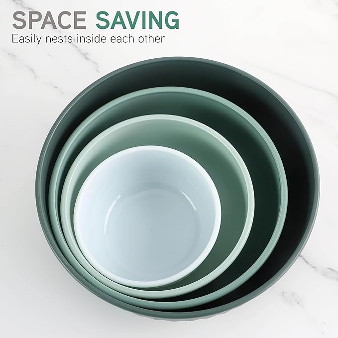 COOK WITH COLOR Prep Bowls with Lids- Wide and Deep Nesting Plastic Small Mixing Bowl Set with Lids, 8 Piece Set - Wide Bowls, Sage