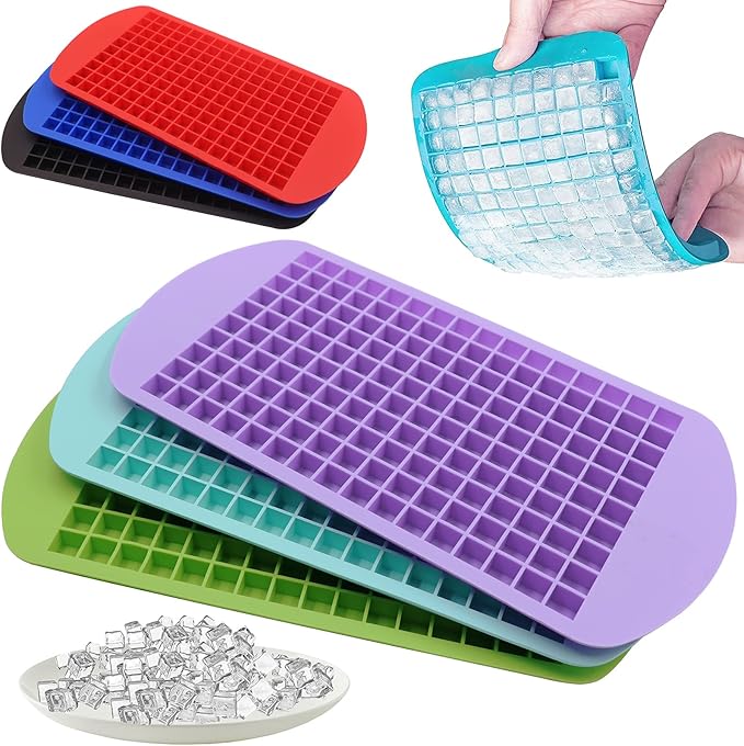LeeYean Silicone Mini Ice Cube Trays 3 Pack, 160 Crushed Ice Cube Molds Easy Release Small Ice Cube for Chilling Whiskey Cocktail, Flexible Stackable and Durable Soft Mold Storage Containers, BPA Free