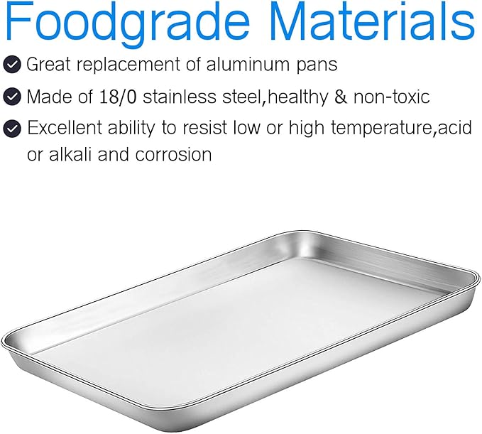 Baking Sheets Set of 5, Bastwe Stainless Steel Baking Pan Tray Cookie Sheet, Size 10 x 8 x 1 inch, Non Toxic & Healthy, Rust Free & Easy Clean
